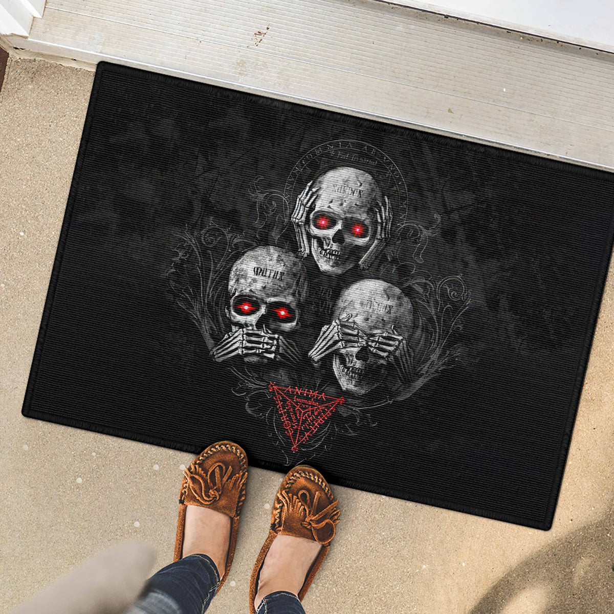 Skull Rubber Doormat No See No Hear No Speak Evil - Wonder Print Shop