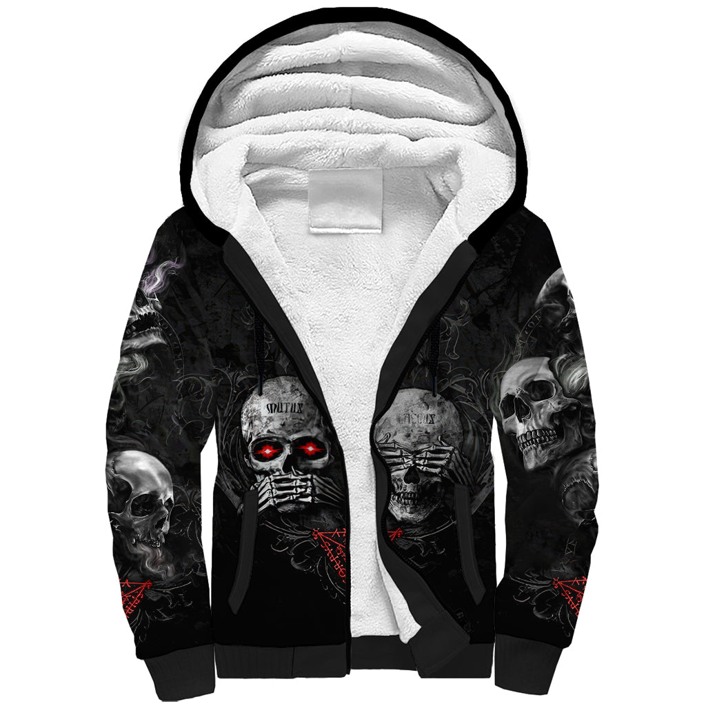 Skull Sherpa Hoodie No See No Hear No Speak Evil - Wonder Print Shop
