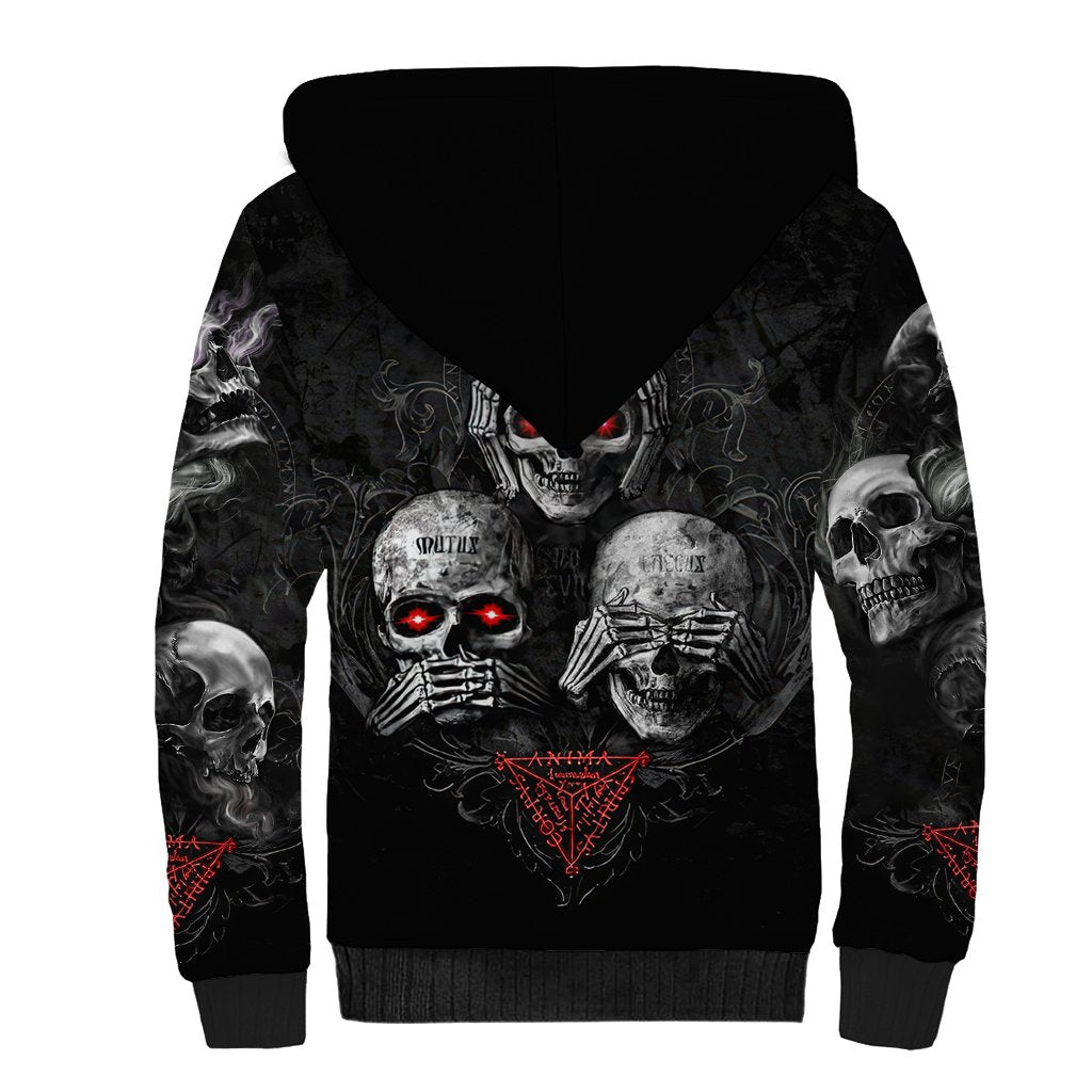 Skull Sherpa Hoodie No See No Hear No Speak Evil - Wonder Print Shop