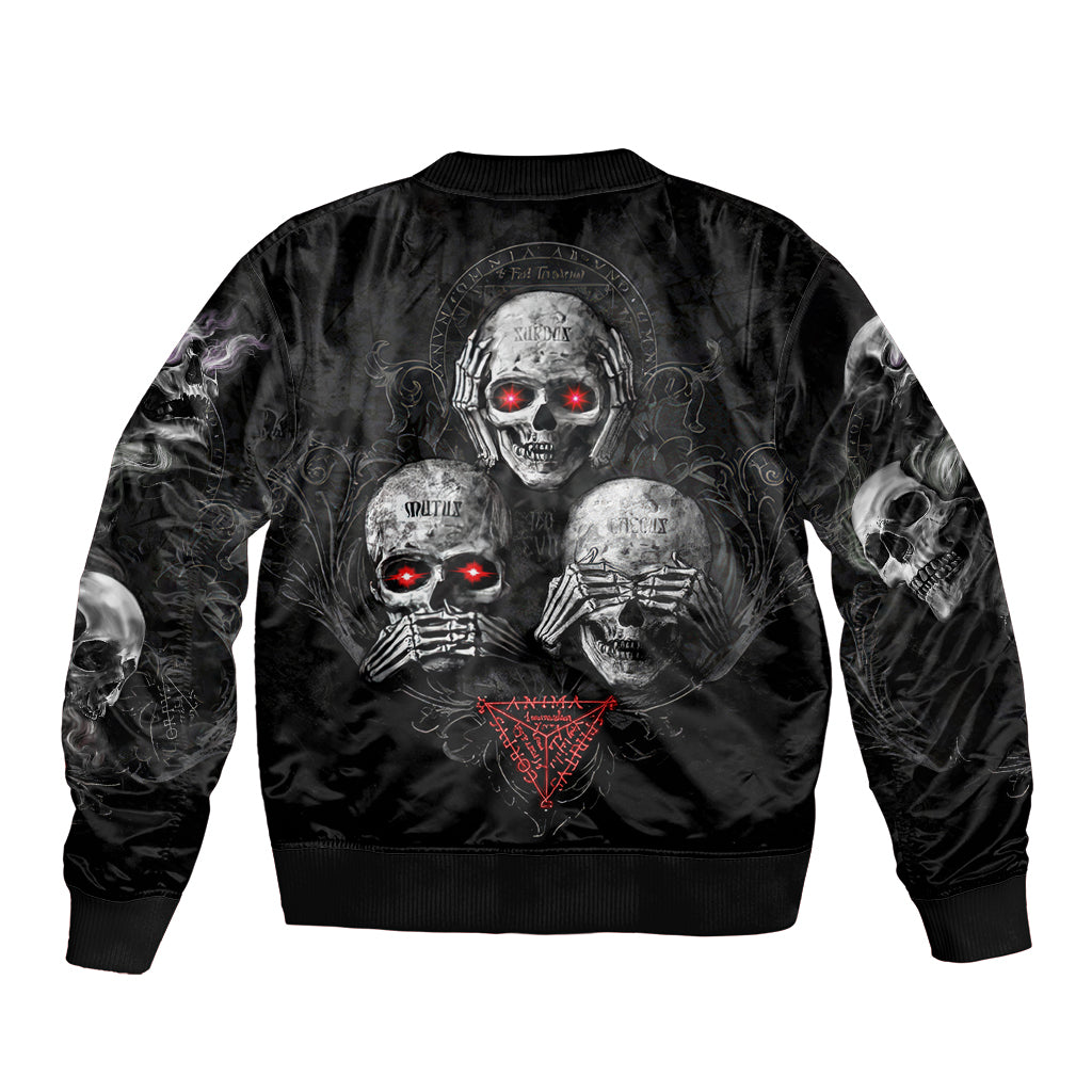Skull Sleeve Zip Bomber Jacket No See No Hear No Speak Evil - Wonder Print Shop