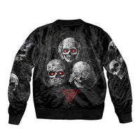 Skull Sleeve Zip Bomber Jacket No See No Hear No Speak Evil - Wonder Print Shop