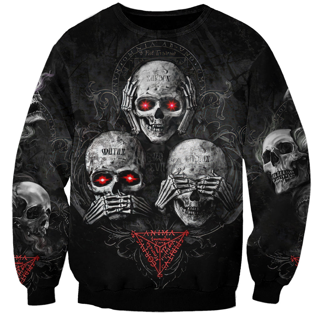 Skull Sweatshirt No See No Hear No Speak Evil - Wonder Print Shop