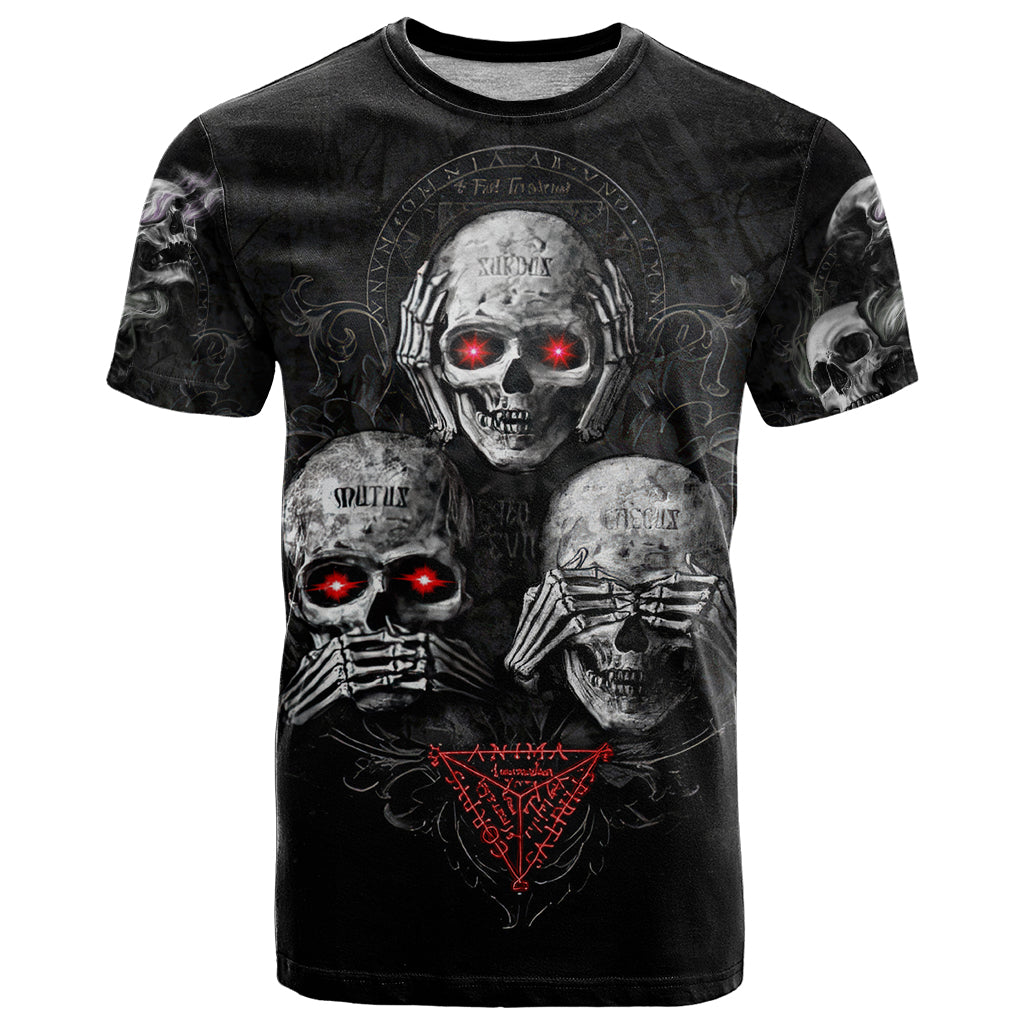 Skull T Shirt No See No Hear No Speak Evil - Wonder Print Shop