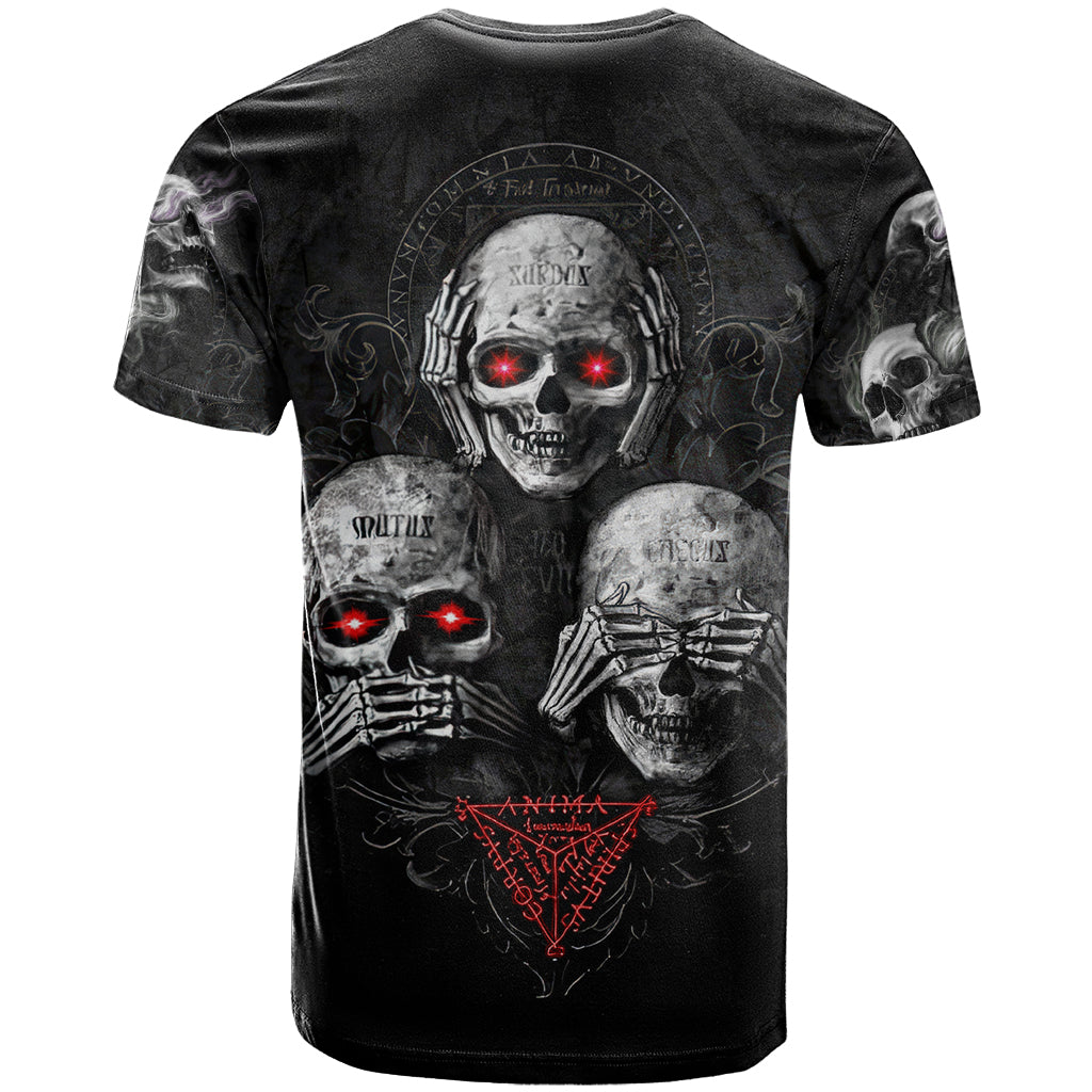 Skull T Shirt No See No Hear No Speak Evil - Wonder Print Shop