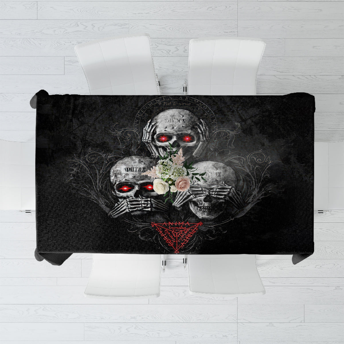 Skull Tablecloth No See No Hear No Speak Evil - Wonder Print Shop