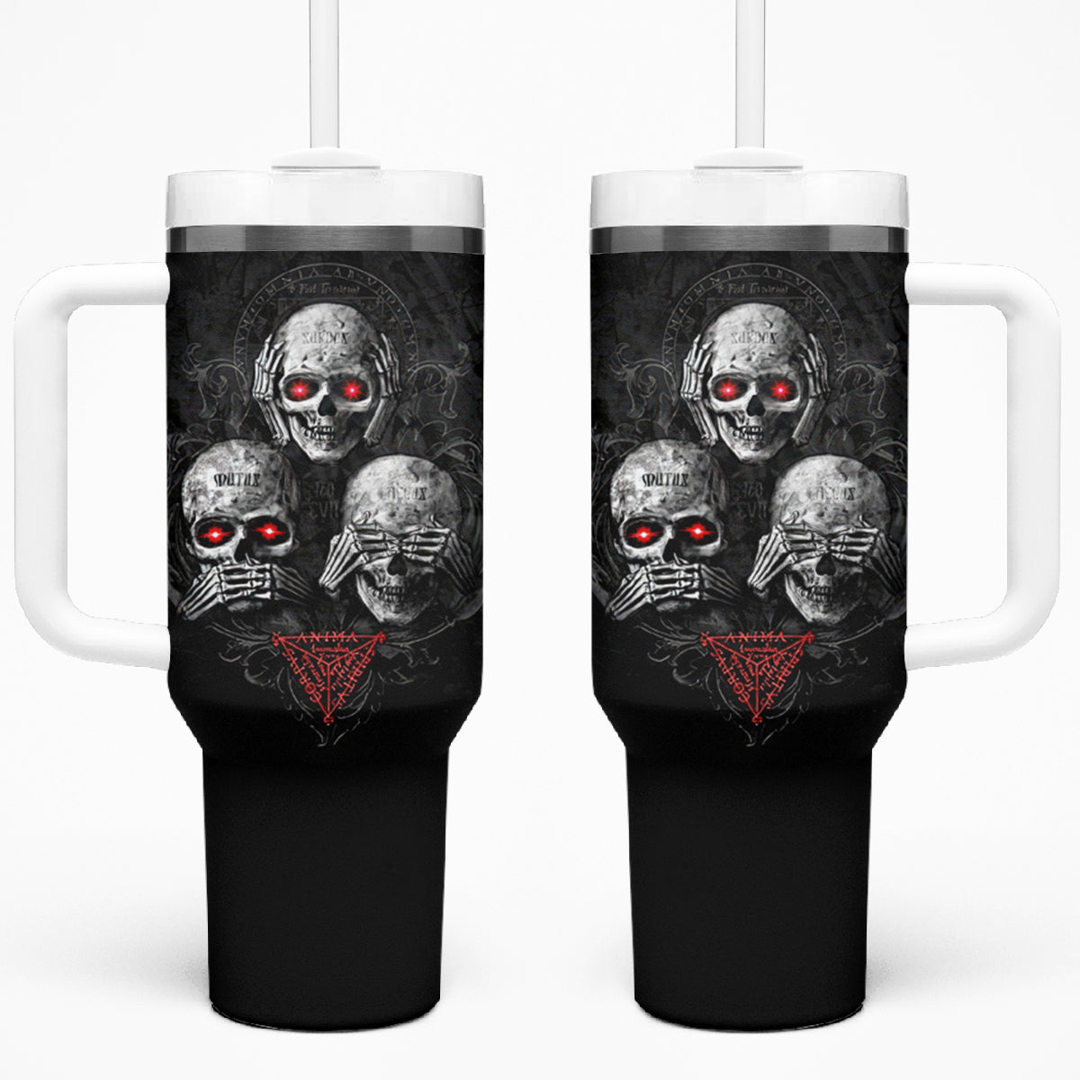 Skull Tumbler With Handle No See No Hear No Speak Evil - Wonder Print Shop
