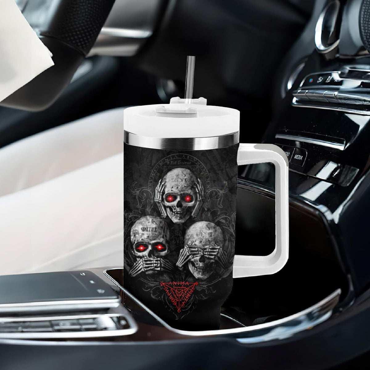 Skull Tumbler With Handle No See No Hear No Speak Evil - Wonder Print Shop
