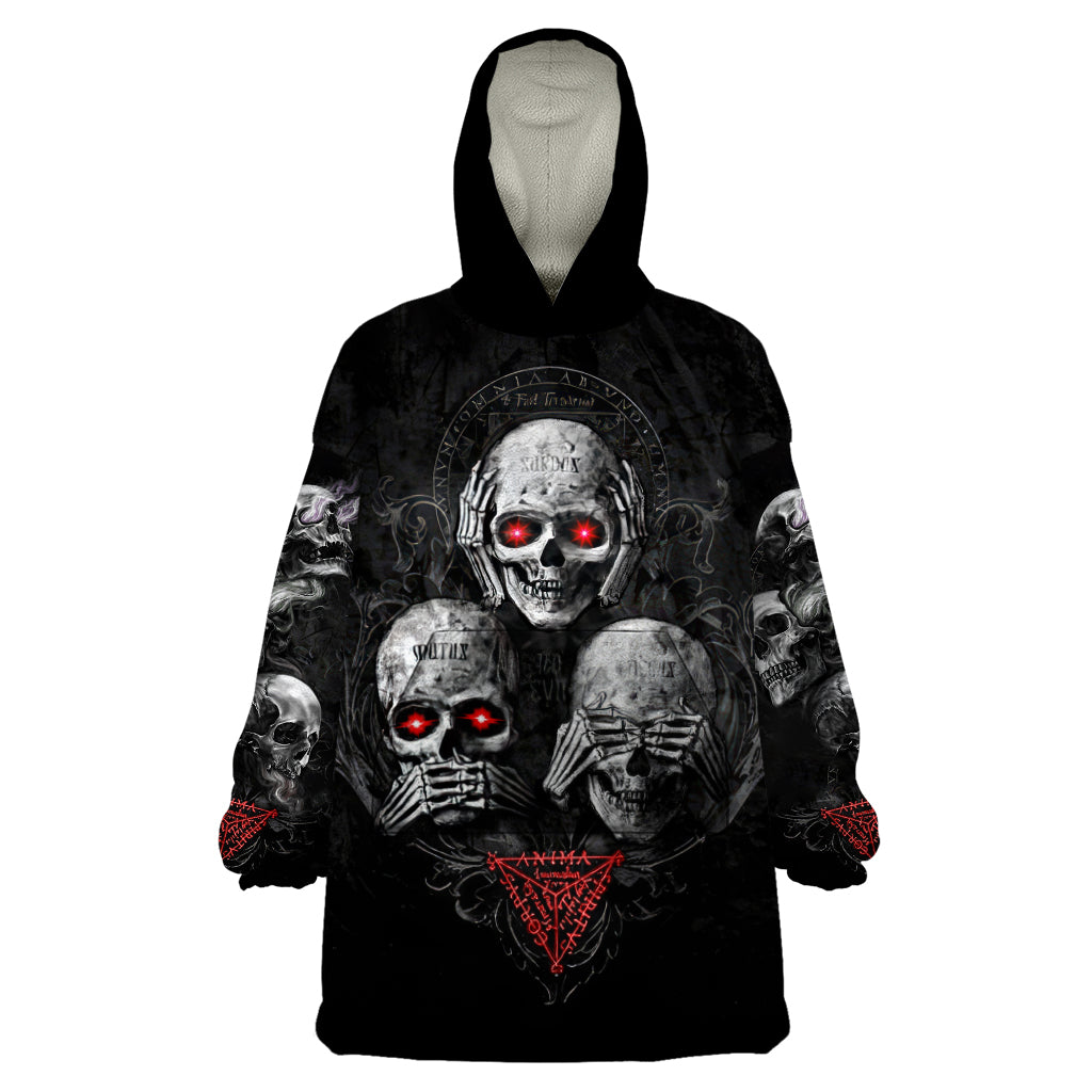 Skull Wearable Blanket Hoodie No See No Hear No Speak Evil - Wonder Print Shop