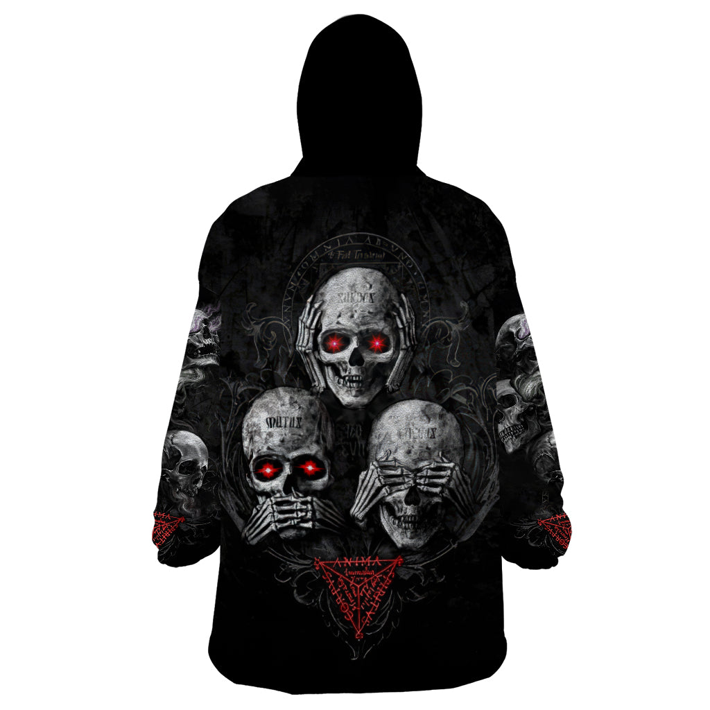 Skull Wearable Blanket Hoodie No See No Hear No Speak Evil - Wonder Print Shop