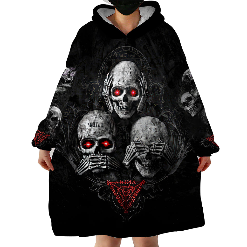 Skull Wearable Blanket Hoodie No See No Hear No Speak Evil - Wonder Print Shop