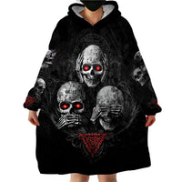 Skull Wearable Blanket Hoodie No See No Hear No Speak Evil - Wonder Print Shop