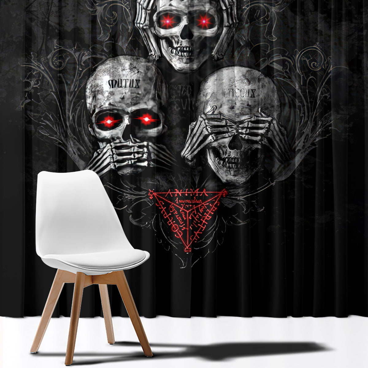 Skull Window Curtain No See No Hear No Speak Evil - Wonder Print Shop