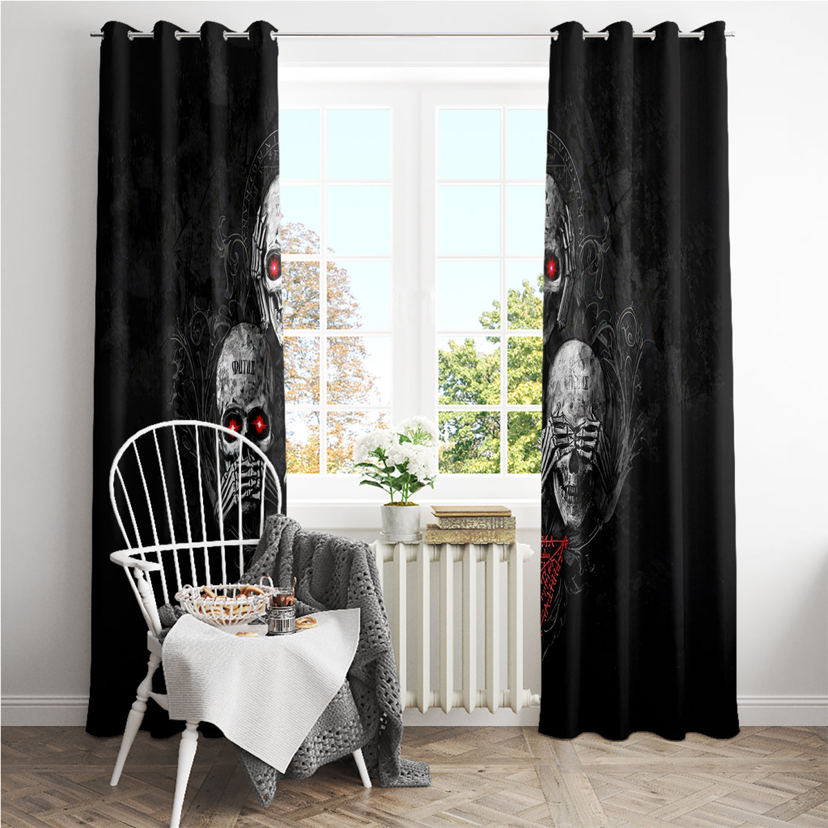 Skull Window Curtain No See No Hear No Speak Evil - Wonder Print Shop