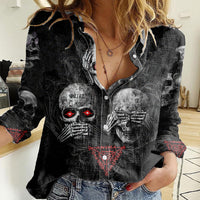 Skull Women Casual Shirt No See No Hear No Speak Evil - Wonder Print Shop