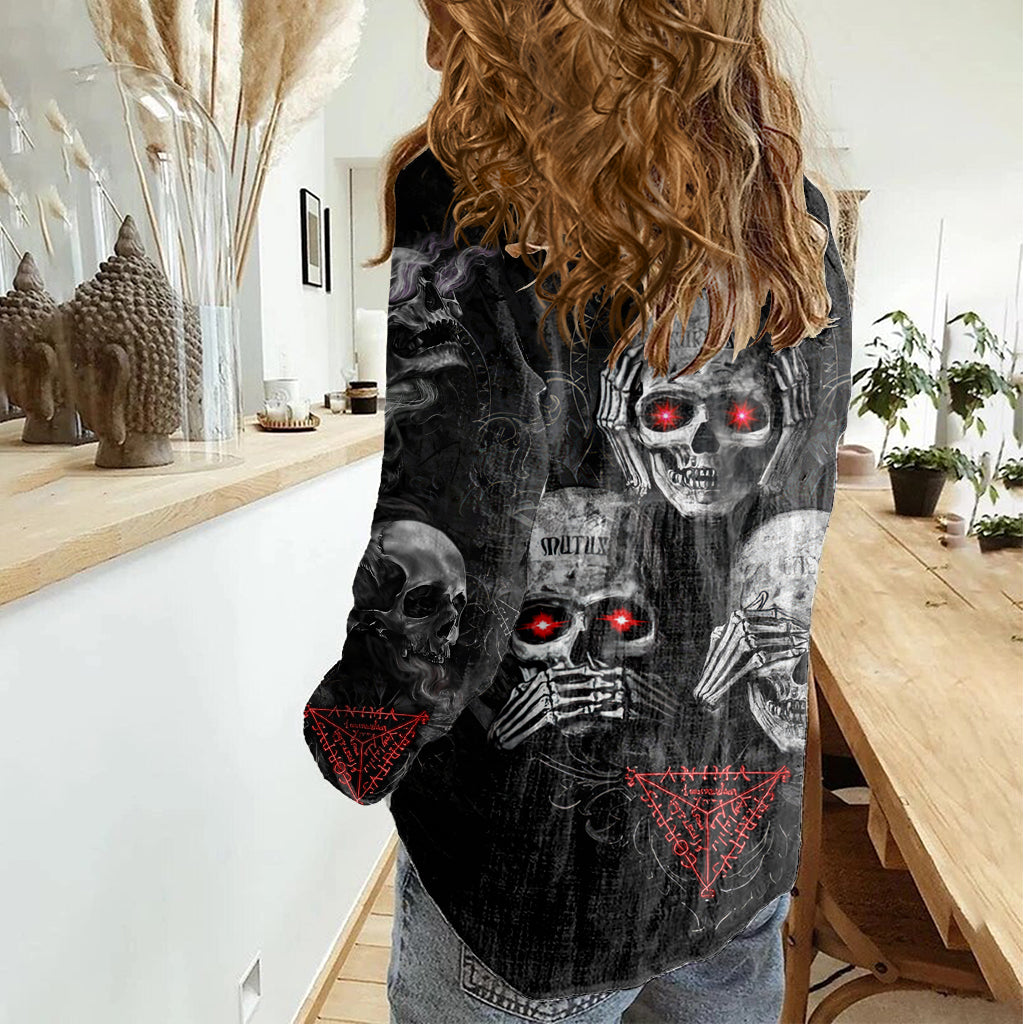Skull Women Casual Shirt No See No Hear No Speak Evil - Wonder Print Shop