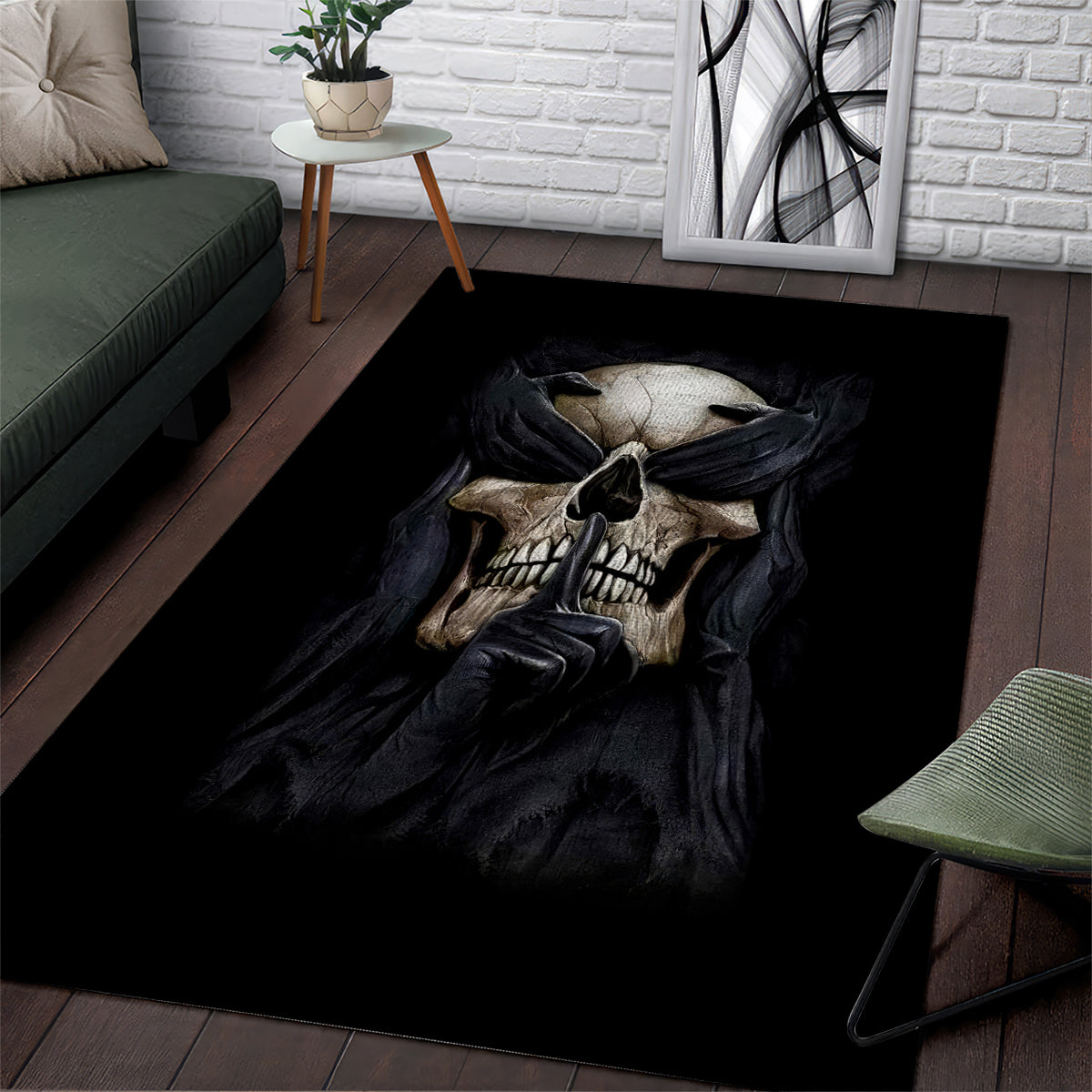 Skull Area Rug No See Evil Red Rose Jean - Wonder Print Shop
