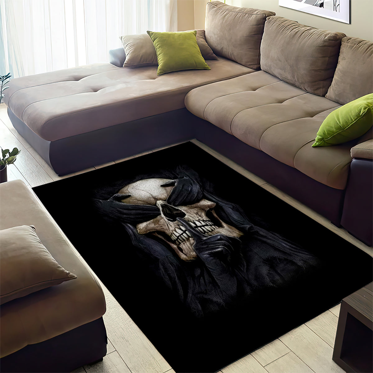 Skull Area Rug No See Evil Red Rose Jean - Wonder Print Shop