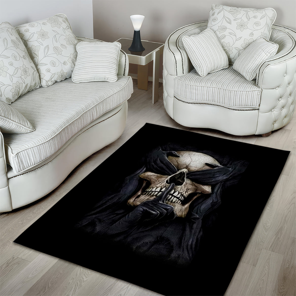 Skull Area Rug No See Evil Red Rose Jean - Wonder Print Shop