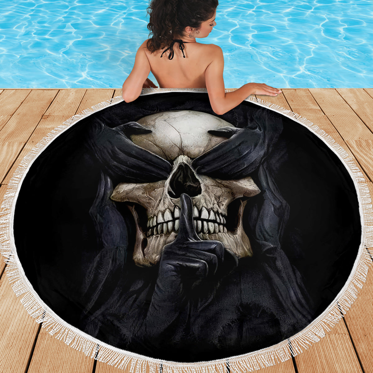 Skull Beach Blanket No See Evil Red Rose Jean - Wonder Print Shop