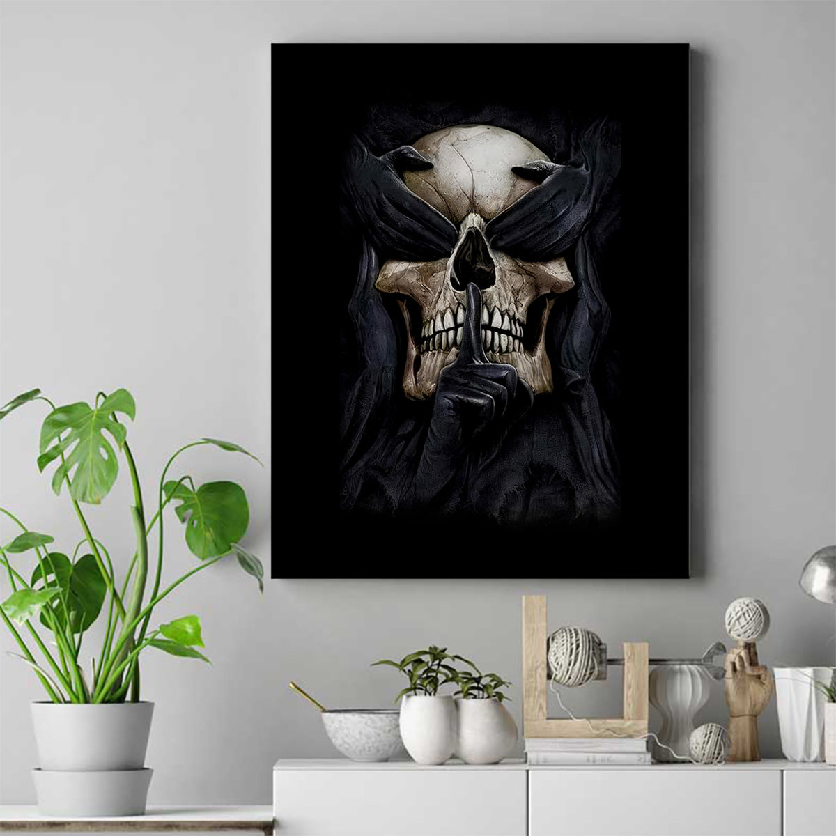 Skull Canvas Wall Art No See Evil Red Rose Jean - Wonder Print Shop