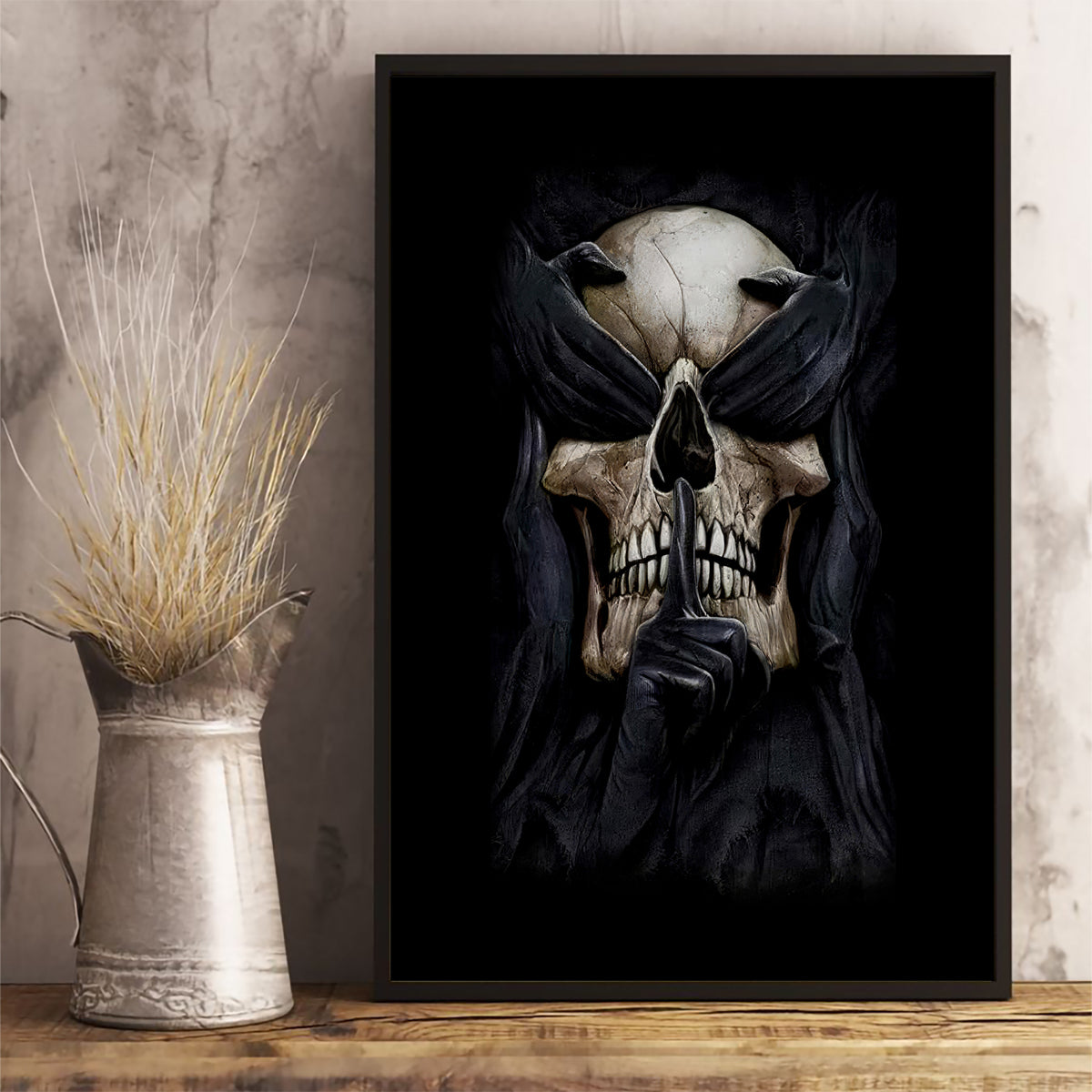 Skull Canvas Wall Art No See Evil Red Rose Jean - Wonder Print Shop