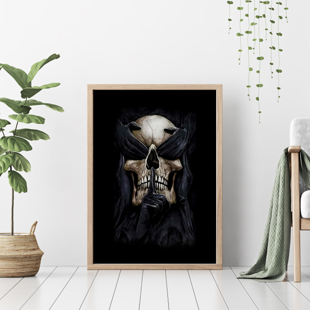 Skull Canvas Wall Art No See Evil Red Rose Jean - Wonder Print Shop