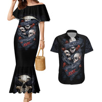 Skull Couples Matching Mermaid Dress And Hawaiian Shirt No See Evil Red Rose Jean - Wonder Print Shop