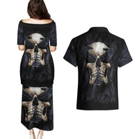 Skull Couples Matching Puletasi Dress and Hawaiian Shirt No See Evil Red Rose Jean - Wonder Print Shop