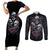 Skull Couples Matching Short Sleeve Bodycon Dress and Long Sleeve Button Shirts No See Evil Red Rose Jean - Wonder Print Shop