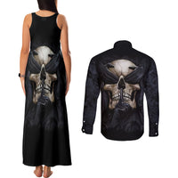 Skull Couples Matching Tank Maxi Dress and Long Sleeve Button Shirts No See Evil Red Rose Jean - Wonder Print Shop