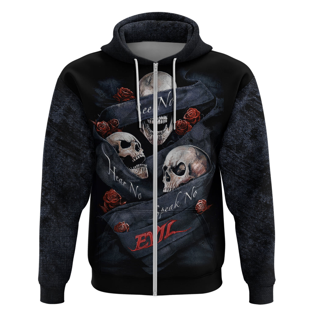 Skull Hoodie No See Evil Red Rose Jean - Wonder Print Shop