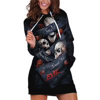 Skull Hoodie Dress No See Evil Red Rose Jean - Wonder Print Shop