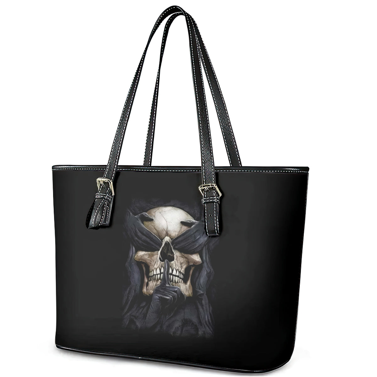 Skull Leather Tote Bag No See Evil Red Rose Jean - Wonder Print Shop