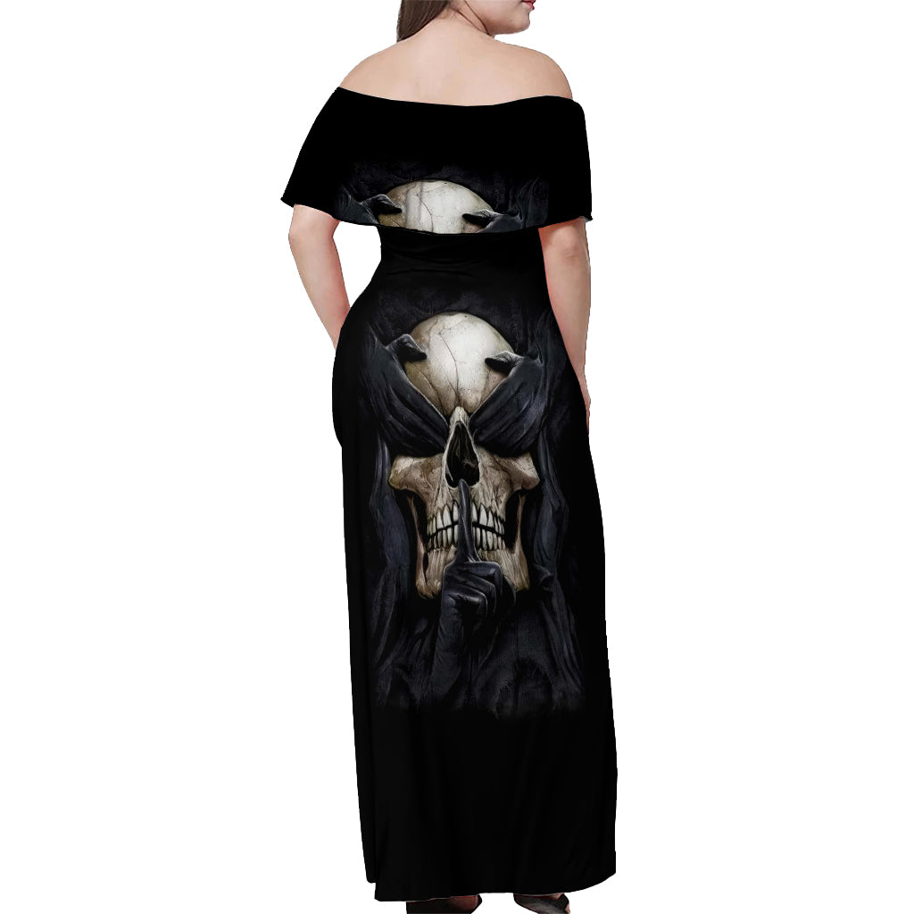 Skull Off Shoulder Maxi Dress No See Evil Red Rose Jean - Wonder Print Shop