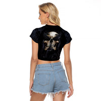 Skull Raglan Cropped T Shirt No See Evil Red Rose Jean - Wonder Print Shop