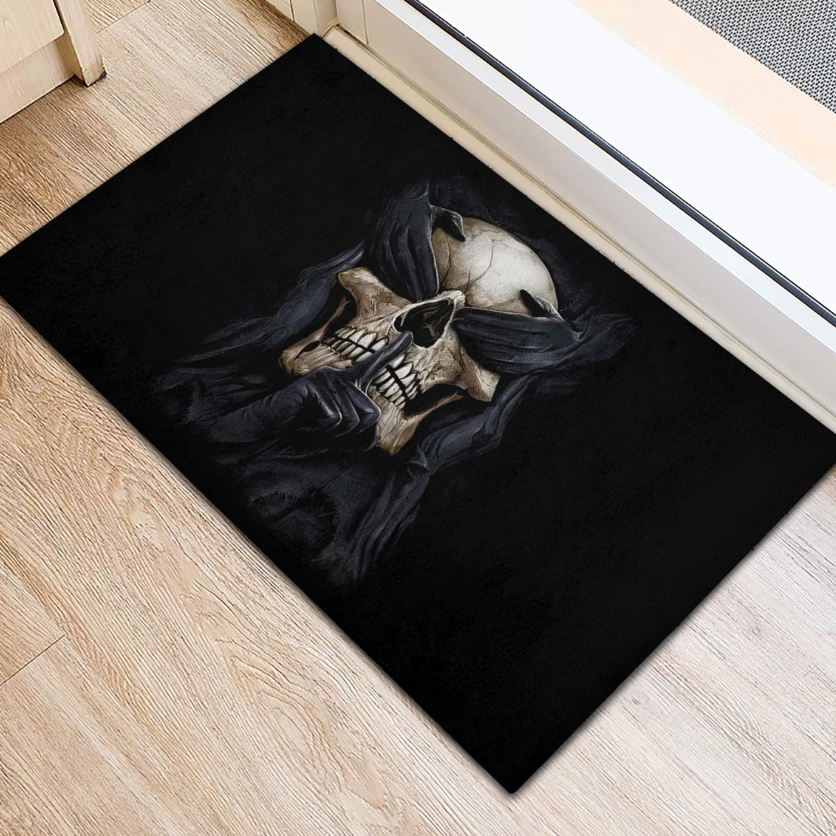 Skull Rubber Doormat No See Evil Red Rose Jean - Wonder Print Shop