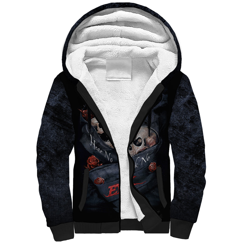 Skull Sherpa Hoodie No See Evil Red Rose Jean - Wonder Print Shop