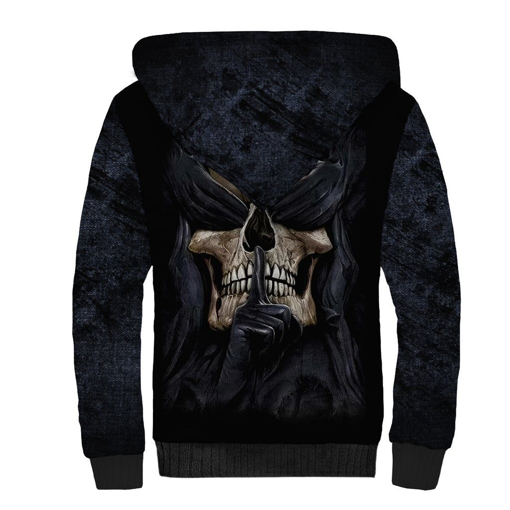 Skull Sherpa Hoodie No See Evil Red Rose Jean - Wonder Print Shop