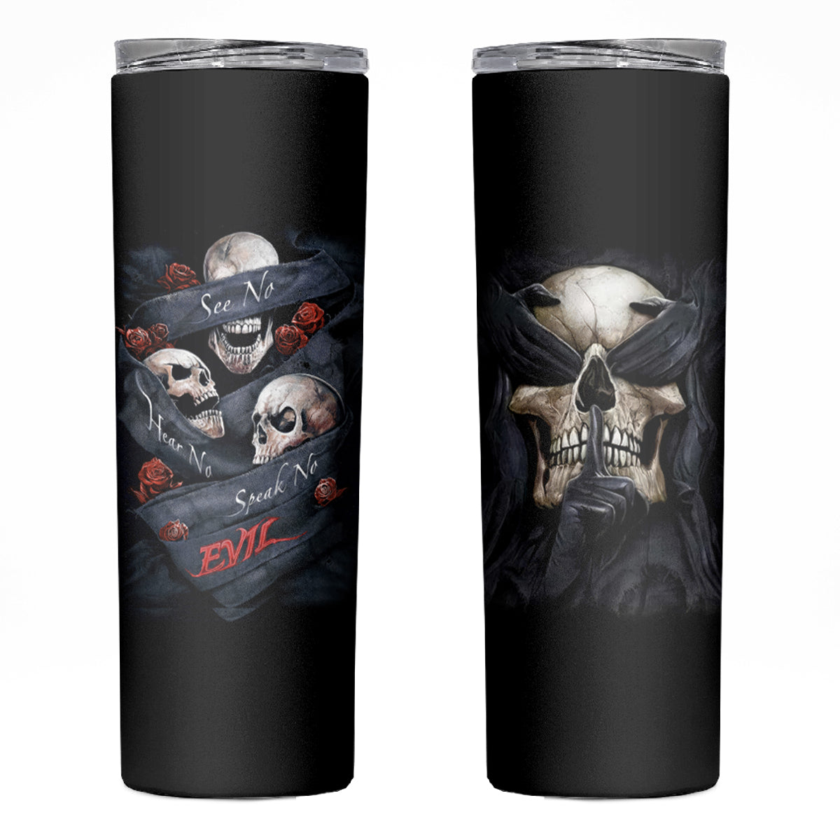Skull Skinny Tumbler No See Evil Red Rose Jean - Wonder Print Shop