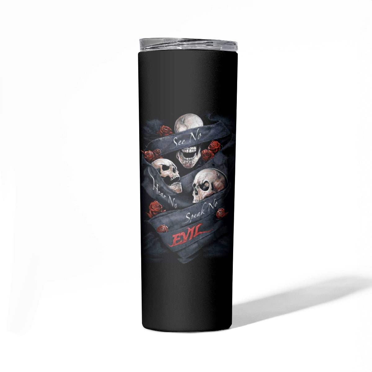Skull Skinny Tumbler No See Evil Red Rose Jean - Wonder Print Shop