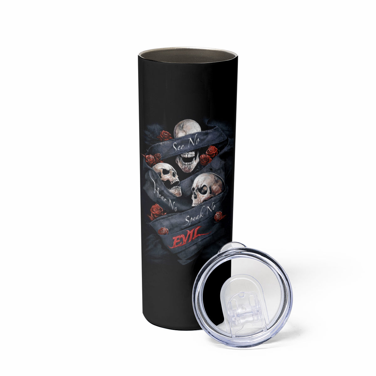 Skull Skinny Tumbler No See Evil Red Rose Jean - Wonder Print Shop