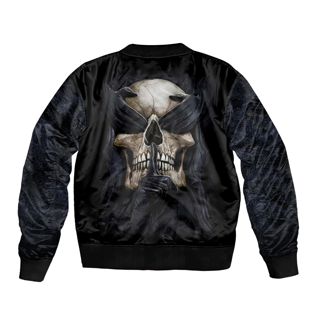 Skull Sleeve Zip Bomber Jacket No See Evil Red Rose Jean - Wonder Print Shop