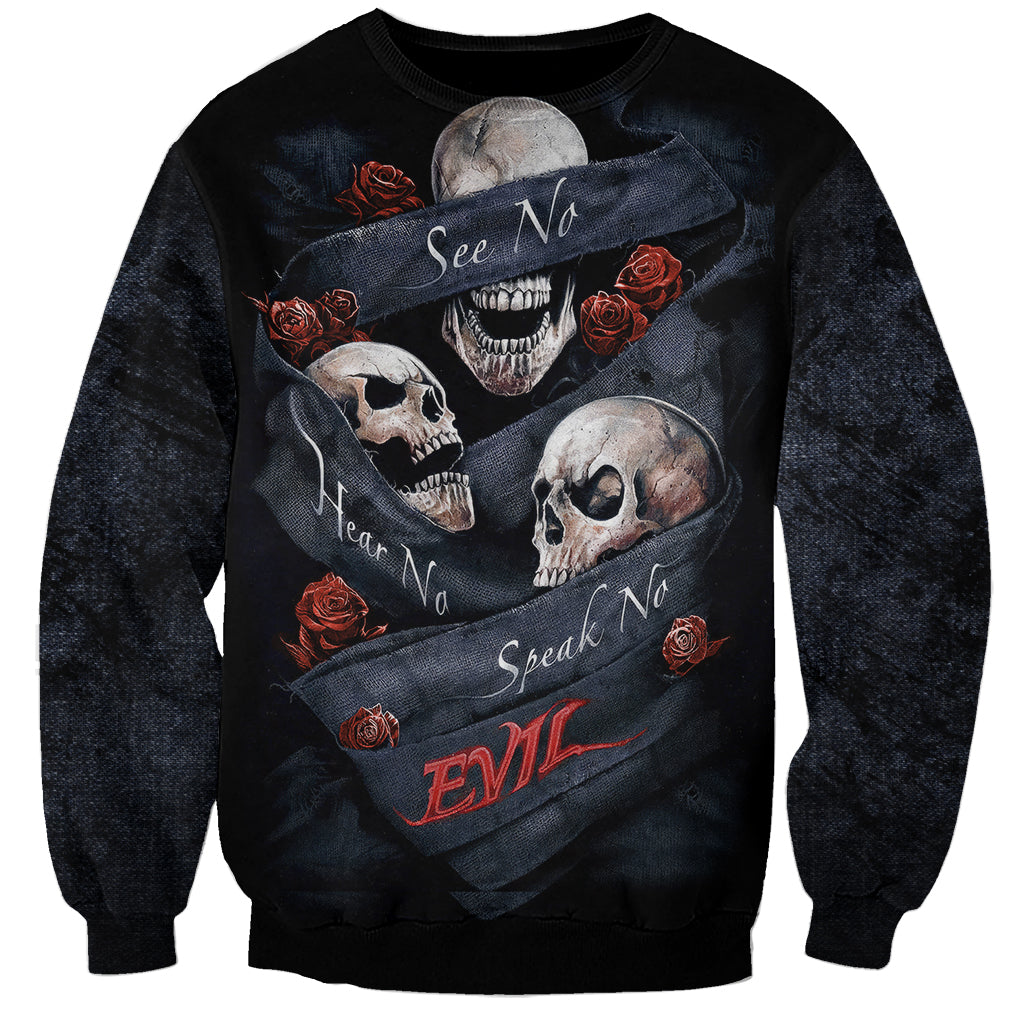Skull Sweatshirt No See Evil Red Rose Jean - Wonder Print Shop
