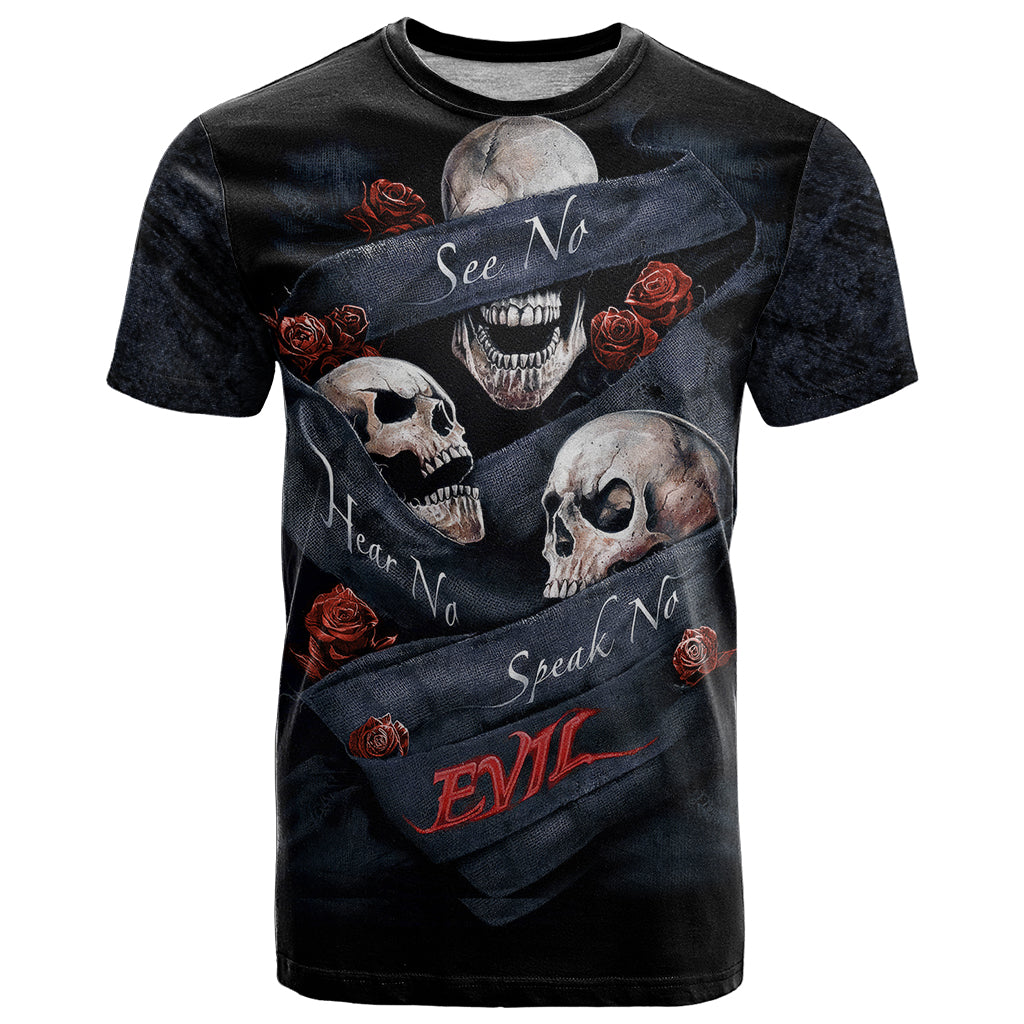 Skull T Shirt No See Evil Red Rose Jean - Wonder Print Shop