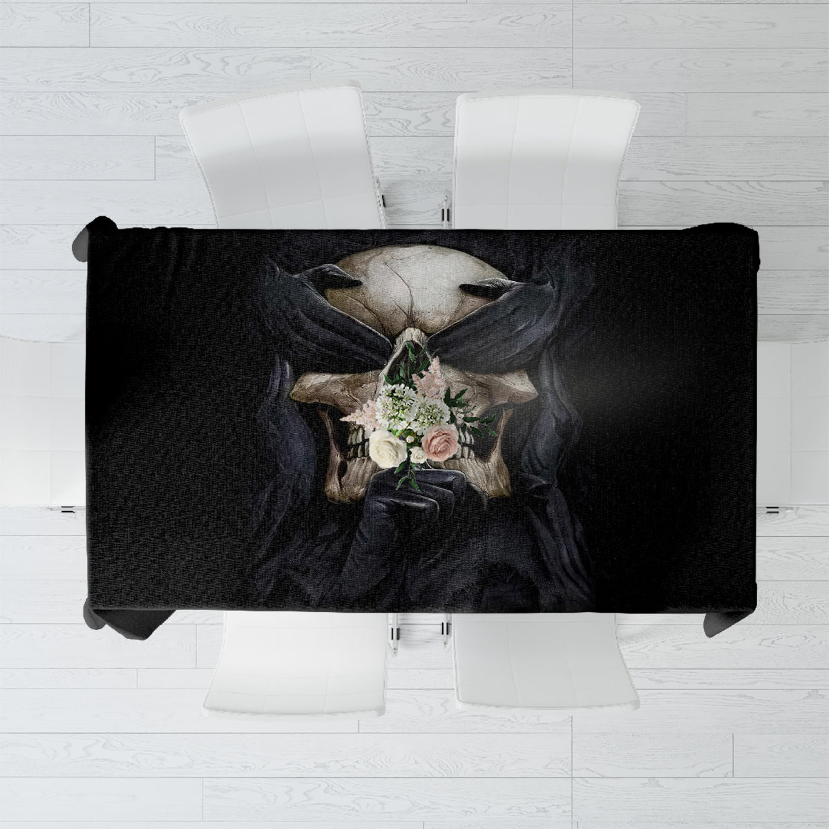 Skull Tablecloth No See Evil Red Rose Jean - Wonder Print Shop