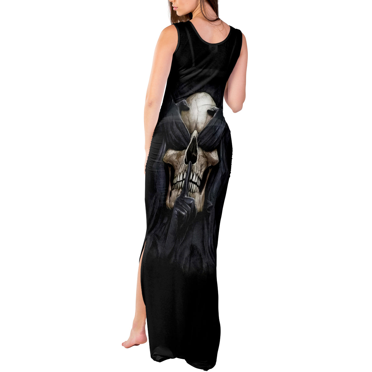 Skull Tank Maxi Dress No See Evil Red Rose Jean - Wonder Print Shop