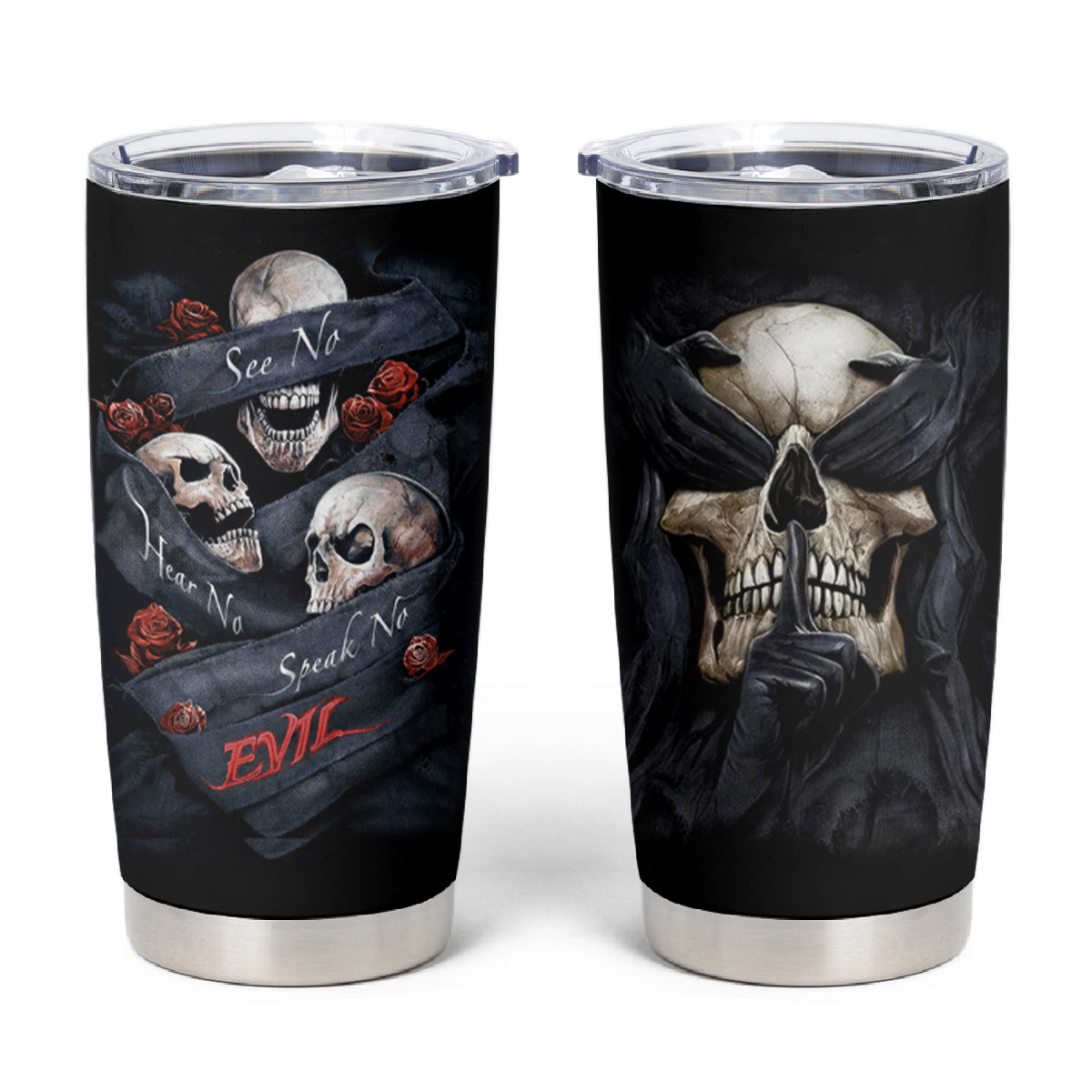 Skull Tumbler Cup No See Evil Red Rose Jean - Wonder Print Shop