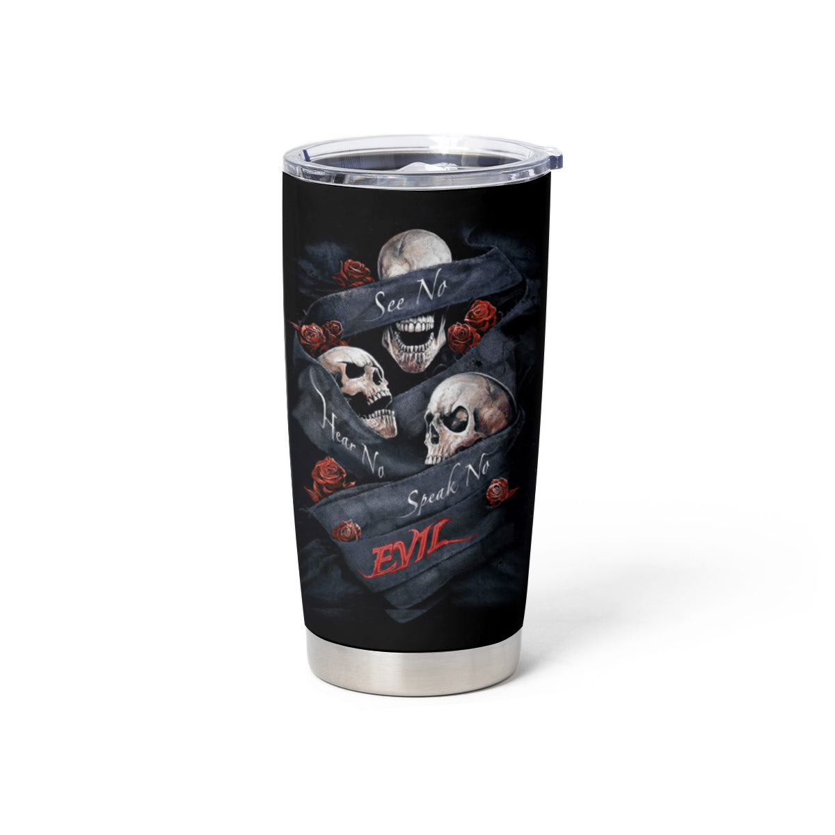 Skull Tumbler Cup No See Evil Red Rose Jean - Wonder Print Shop