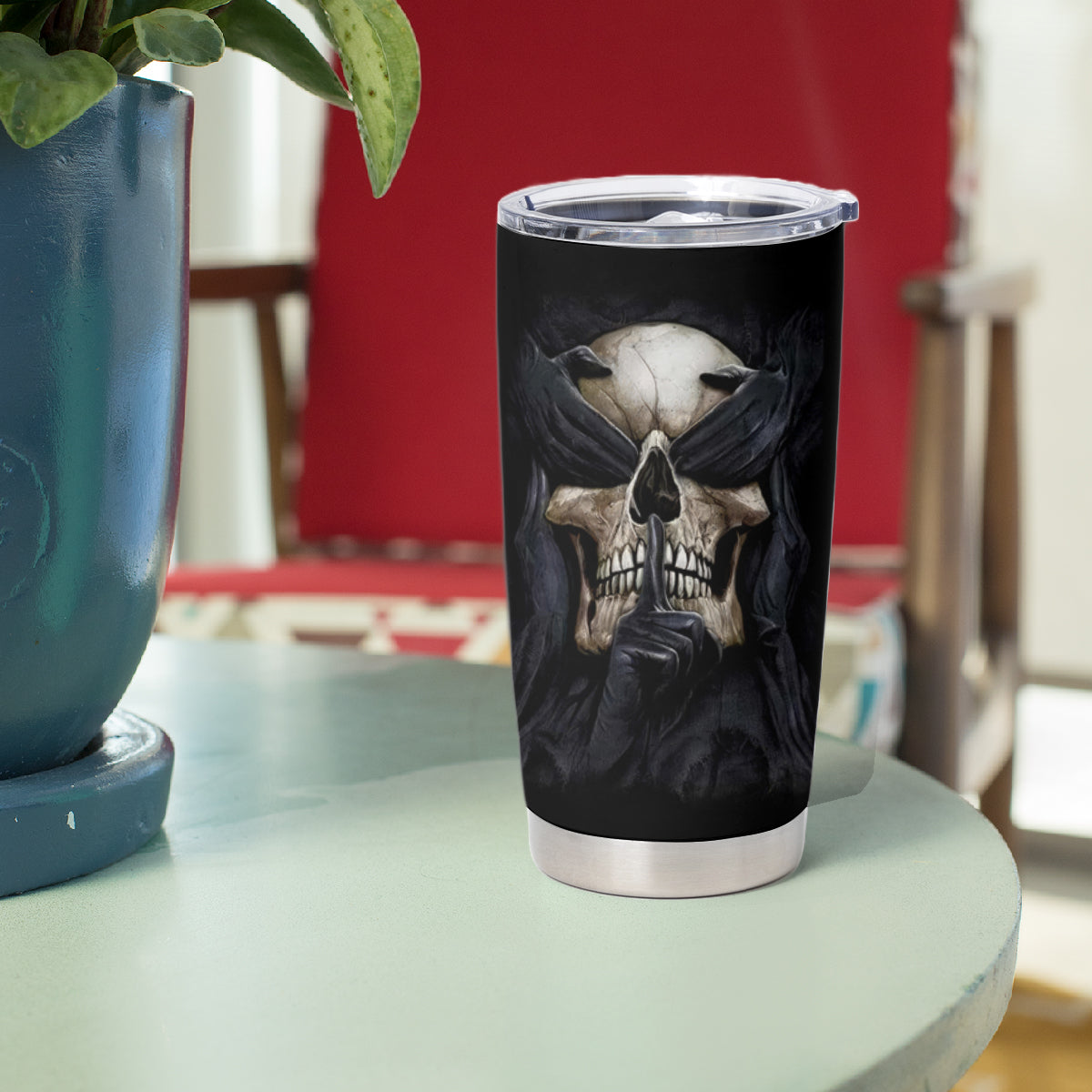 Skull Tumbler Cup No See Evil Red Rose Jean - Wonder Print Shop
