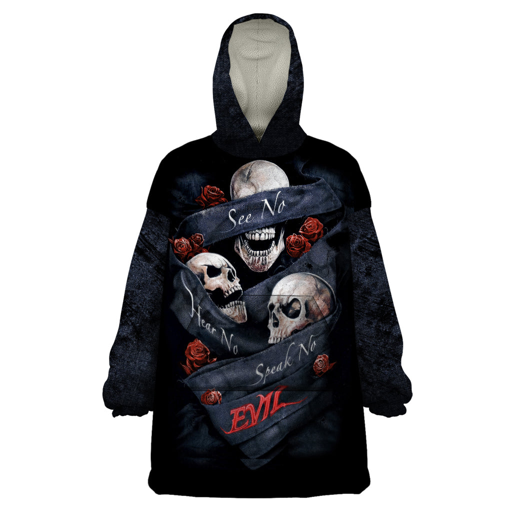 Skull Wearable Blanket Hoodie No See Evil Red Rose Jean - Wonder Print Shop